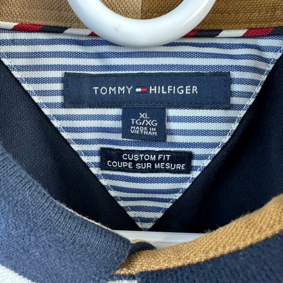 Tommy Hilfiger Custom Fit XL Brown Black Colorblock Striped Cotton Pique - Picture 5 of 7